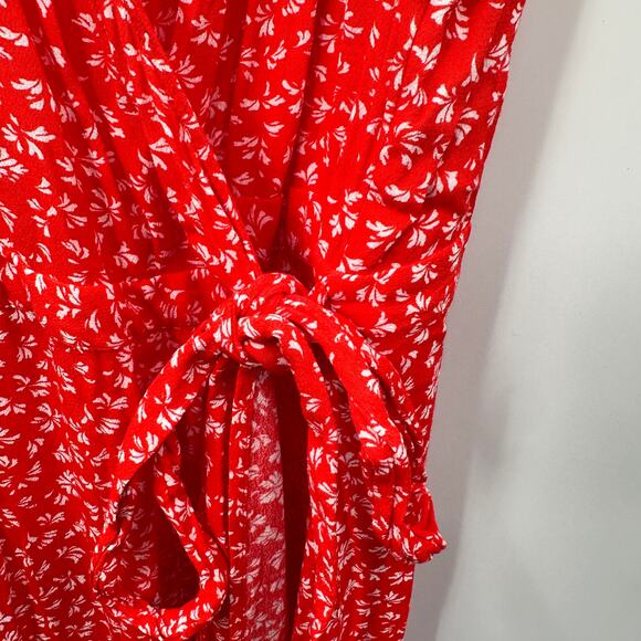 LOFT Floral Ruffle Sleeve Wrap Midi Dress // 8 - Picture 7 of 13